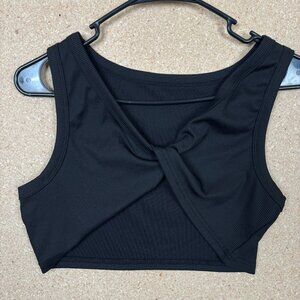 Ribbed Knit Black Cropped Tank Top with Open Twist Back - No Size Tag
